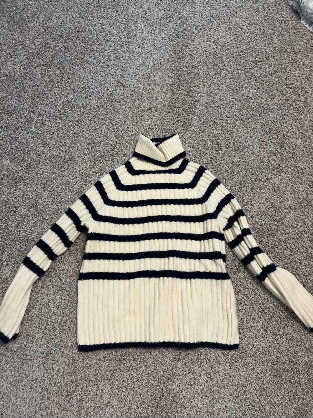 Cream and navy Striped Turtleneck Sweater - Women's